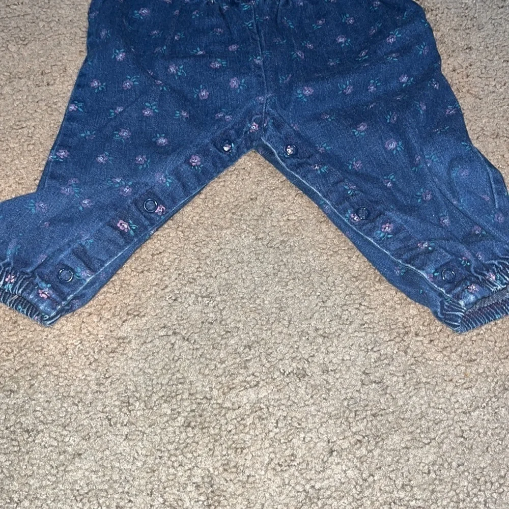OshKosh B’Gosh Vintage VTG Union USA Vestbak Overalls Bubble Romper Floral‎ 12M